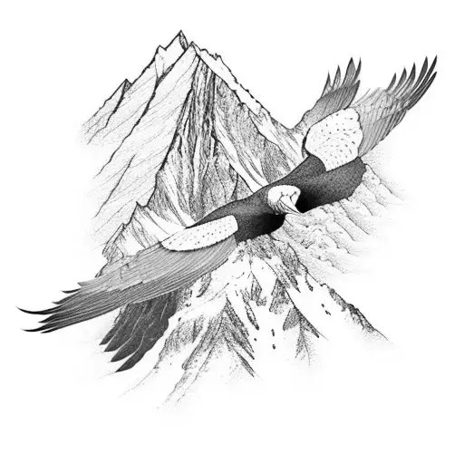 Create me the mountain of Huascaran (Peru), with an Andean condor flying over tattoo design idea