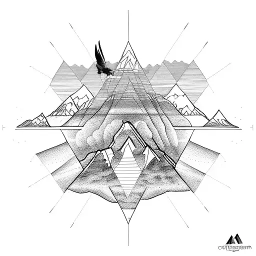 Create me the mountain of Huascaran (Peru), with an Andean condor flying over tattoo design idea