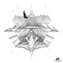 Create me the mountain of Huascaran (Peru), with an Andean condor flying over tattoo design idea