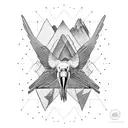 Create me the mountain of Huascaran (Peru), with an Andean condor flying over tattoo design idea