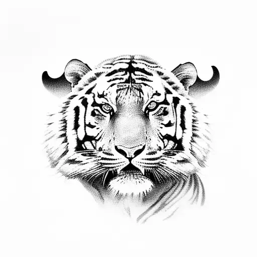 A fierce tiger roaring amidst a backdrop of aggressive trucks tattoo design idea