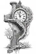 broken clock with stair way to heaven tattoo design idea