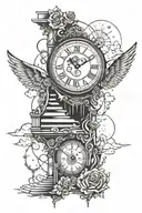 broken clock with stair way to heaven tattoo design idea