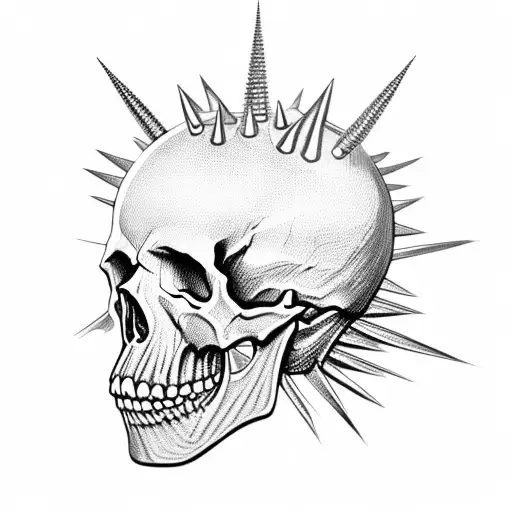 skull with spikes on a chain with handle tattoo design idea