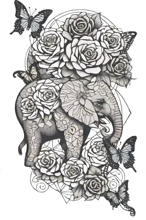 roses elephant butterfly mom tribute tattoo combining elements tattoo design idea