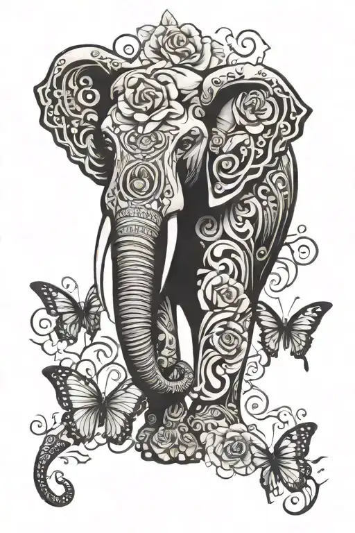 roses elephant butterfly mom tribute tattoo combining elements tattoo design idea