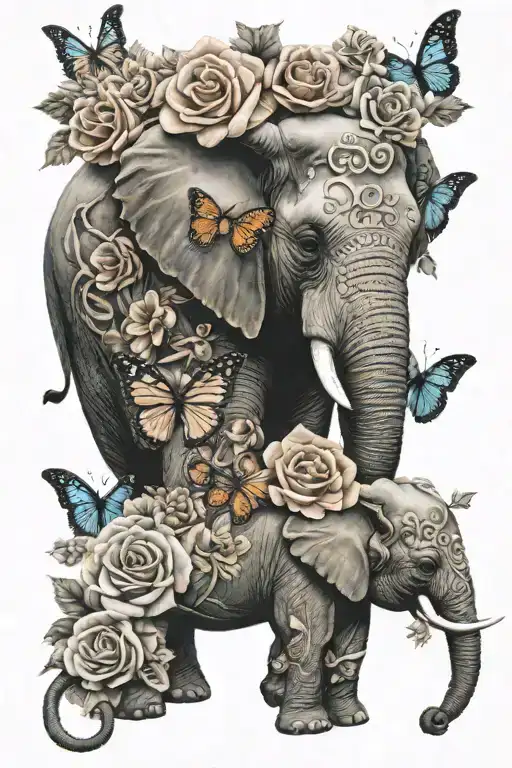 roses elephant butterfly mom tribute tattoo combining elements tattoo design idea