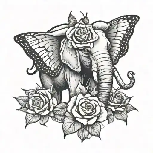roses elephant butterfly mom tribute tattoo combining elements tattoo design idea