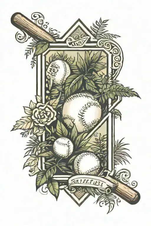 A baseball diamond tattoo surrounded by a lush jungle, symbolizing the balance between sports and nature tattoo design idea