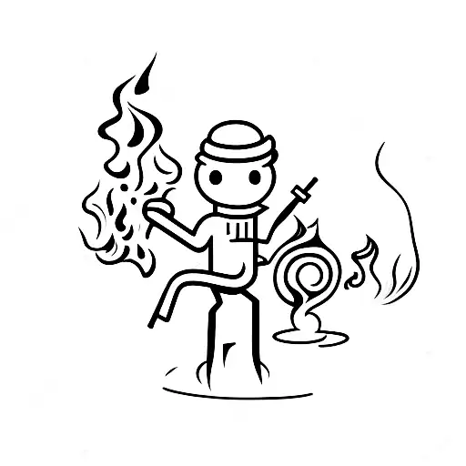 stickman pouring gas over fire tattoo design idea
