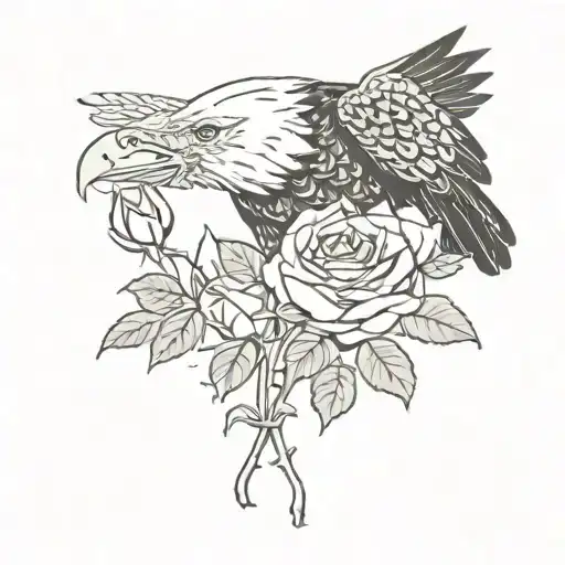 Eagle snatching a rose with rosario tattoo design idea