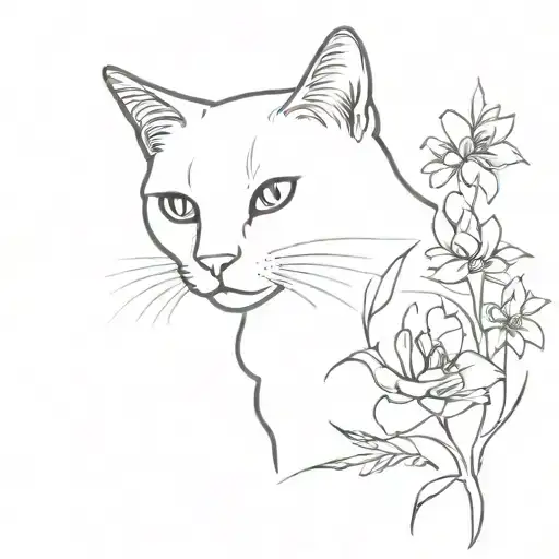 memorable for a cat with the birth flowers of November  tattoo design idea