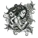 black aquarius woman holding taurus and virgo children  tattoo design idea