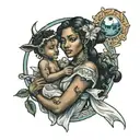 black aquarius woman holding taurus and virgo children  tattoo design idea