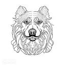 Minimalist outline of a dog's face made up of coffee beans tattoo design idea