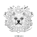 Minimalist outline of a dog's face made up of coffee beans tattoo design idea