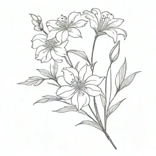 three flower bouqet with stems of crysanthemum, aster, and gladiolus flowers tattoo design idea