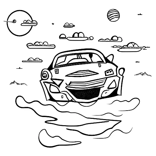 pick-up car that is crashed and a ufo above it tattoo design idea
