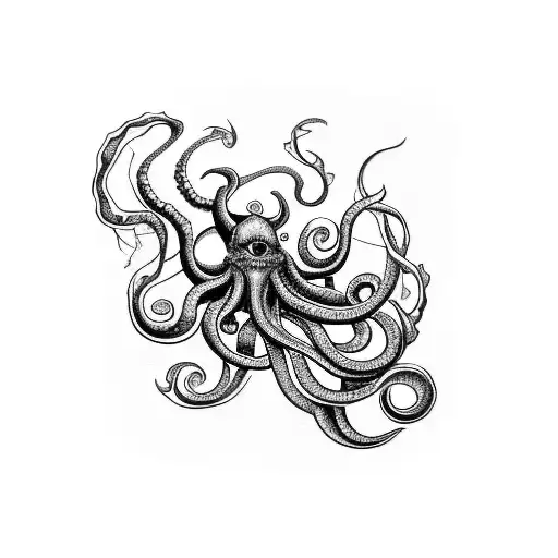 kraken with flowers tattoo design idea