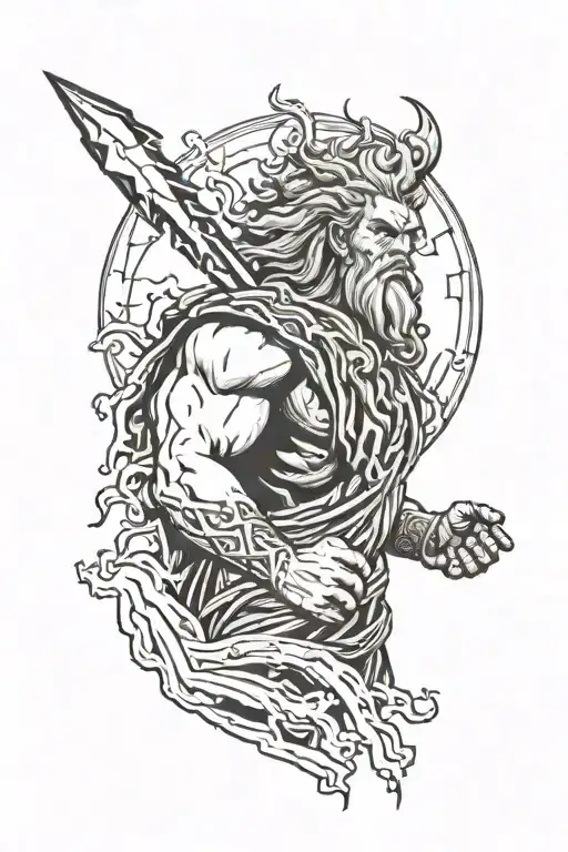 Zeus holding a lightning bolt tattoo design idea