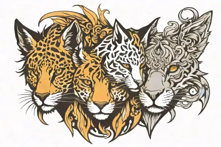 A tattoo design of a trio of animals representing the friendship between B, M, and J, each animal symbolizing a different quality of friendship tattoo design idea