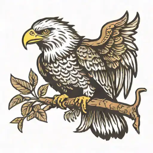 American Eagle perched on branch facing forward with wings not spread tattoo design idea