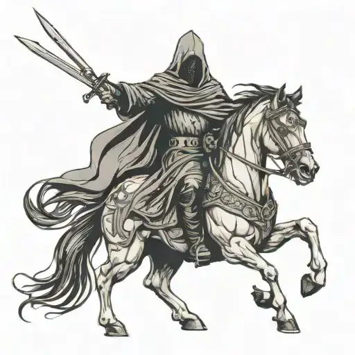 Nazgul with sword on horse galloping tattoo design idea