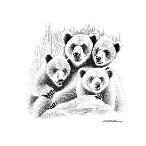 mom bear with her three cubs  tattoo design idea
