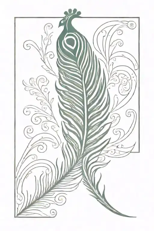 A sleek and elegant peacock feather tattoo with a hint of Lord Murugan's peacock vel tattoo design idea