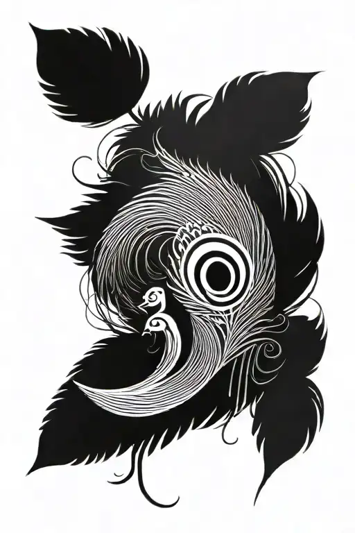 A minimalist peacock feather design incorporating elements of Lord Murugan's peacock vel tattoo design idea