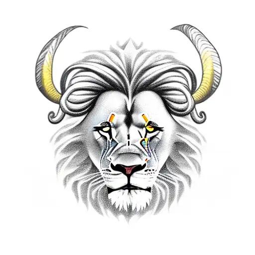A lion and ram intertwined  tattoo design idea