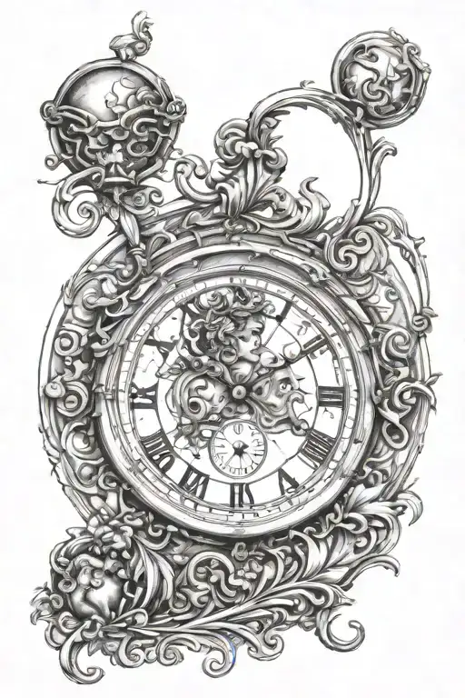 janus roman god, timeless clock, aquarius constellation tattoo design idea