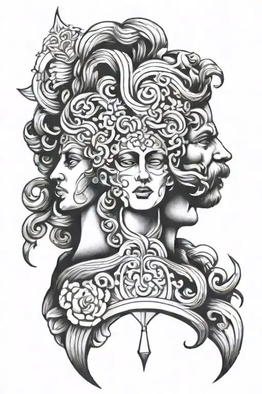 Aquarius, janus roman god tattoo design idea