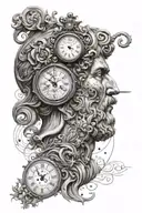 janus roman god, timeless clock, aquarius constellation tattoo design idea