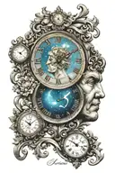 janus, timeless clock, Aquarius constellation tattoo design idea