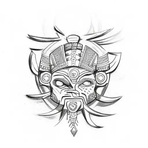 A sketch-style tattoo featuring a tribal dance scene with elements of both Aztec and Nordic cultures tattoo design idea