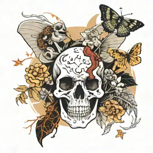 Skull, Moth, Forest, Shaddow, Japanese, Nature tattoo design idea