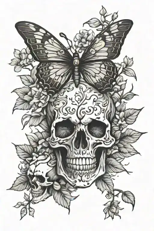 Skull, Moth, Forest, Shaddow, Japanese, Nature, Oni, flower tattoo design idea
