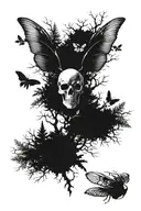 Skull, Moth, Forest, Shaddow, Japanese, Nature tattoo design idea