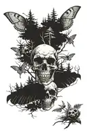 Skull, Moth, Forest, Shaddow, Japanese, Nature tattoo design idea