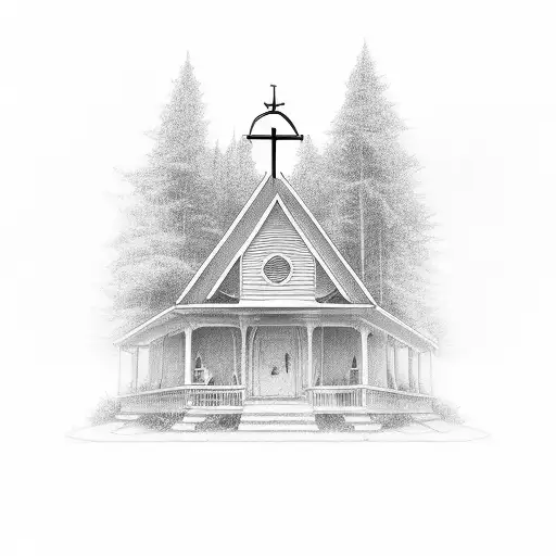 carpenter building house in front of the cross tattoo design idea