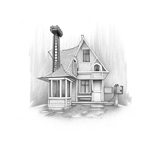 carpenter building house in front of the cross tattoo design idea