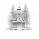 carpenter building house in front of the cross tattoo design idea