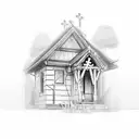 carpenter building house in front of the cross tattoo design idea