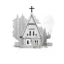 carpenter building house in front of the cross tattoo design idea