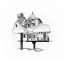 carpenter building house in front of the cross tattoo design idea