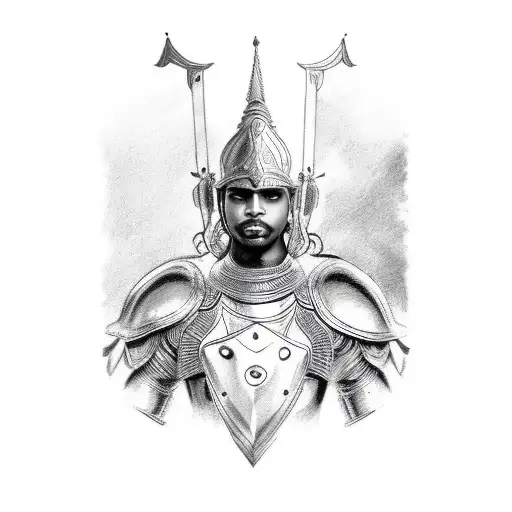 lord karna  armour design on 25 year young brown skin men tattoo design idea