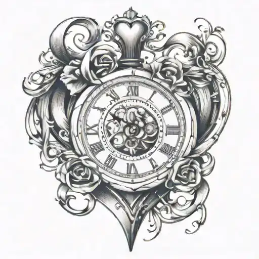 Design a tattoo of a heart intertwined with a clock, representing your dedication to hard work and loyalty to your spouse tattoo design idea