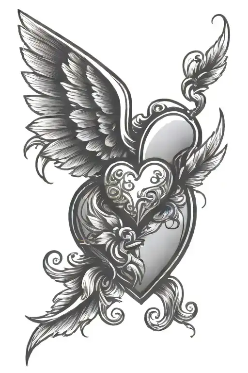 A new-school design of a heart with angel wings, representing love and honesty tattoo design idea