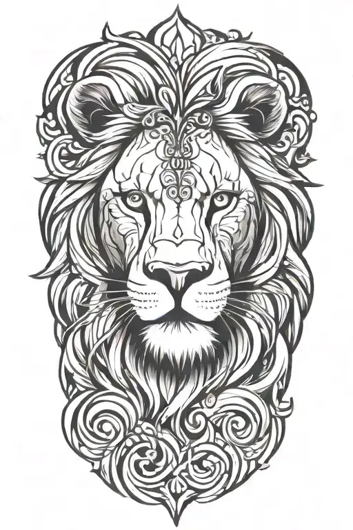 A tattoo design featuring a majestic lion symbolizing strength and loyalty, with a subtle nod to your faith and love for your spouse tattoo design idea